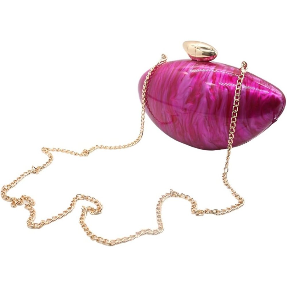 ⚡Women's Red Egg Metallic Evening Shiny Top Closure Trendy‎ Clutch Handbags